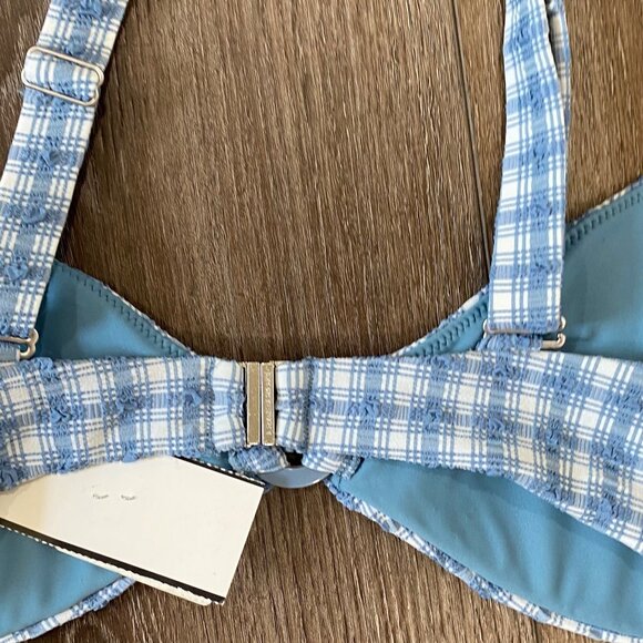 Jonathan Simkhai  Blue Plaid Adjustable Bikini Top Large Preppy Swimwear NWT - Picture 4 of 5